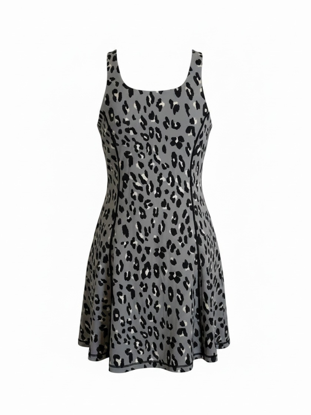 Sweaty Betty Gray and Black Leopard-Print Tennis Dress